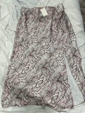 Skies Are Blue Neutral Snake-Print Midi Skirt